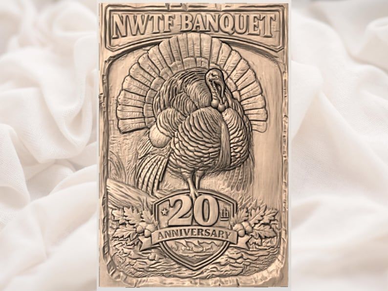 Wild Turkey Banquet Plaque 20th Anniversary Bas-Relief STL bas-relief STL — view 3