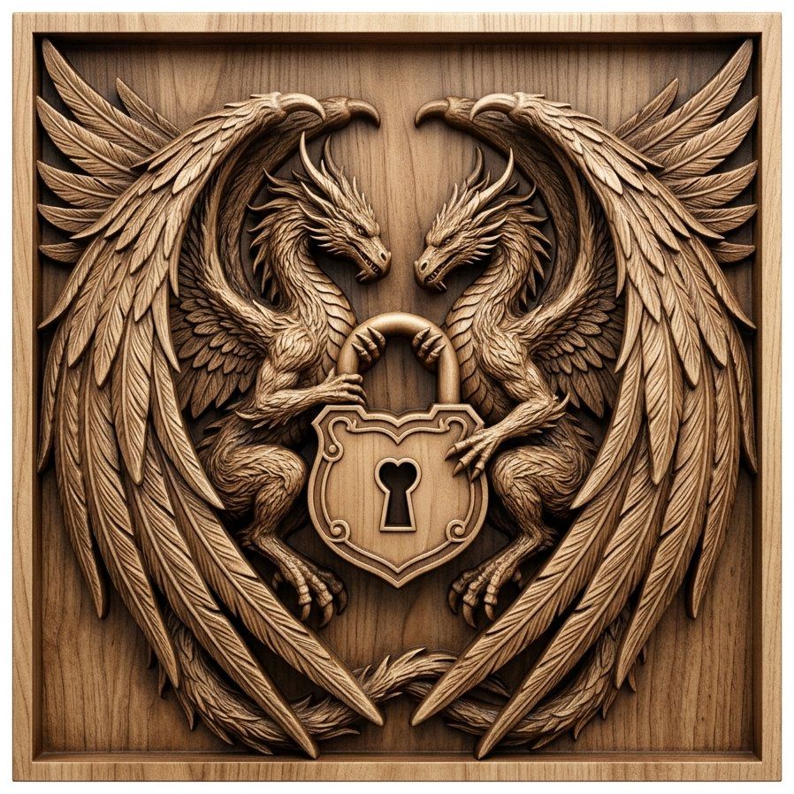 Twin Dragon Heart Padlock CNC Relief STL bas-relief STL — view 10