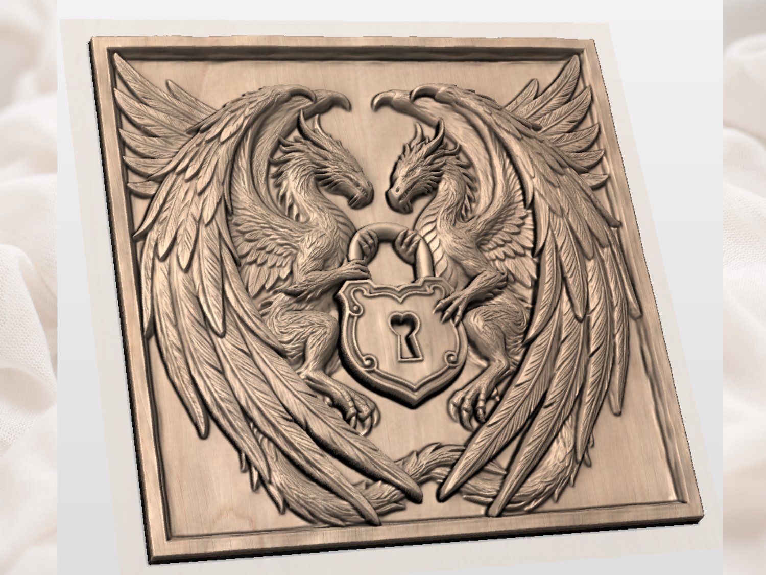 Twin Dragon Heart Padlock CNC Relief STL bas-relief STL — view 2