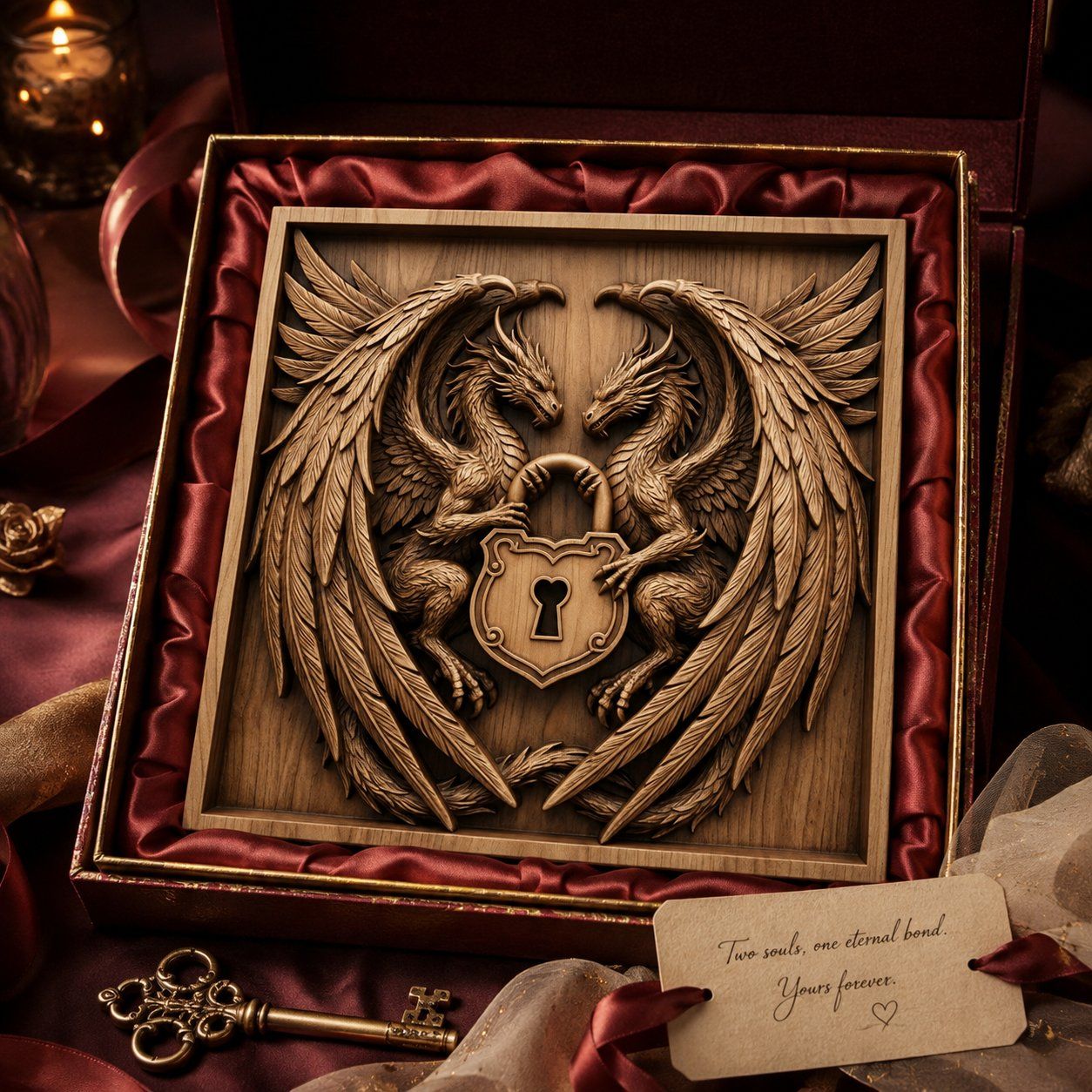 Twin Dragon Heart Padlock CNC Relief STL bas-relief STL — view 7