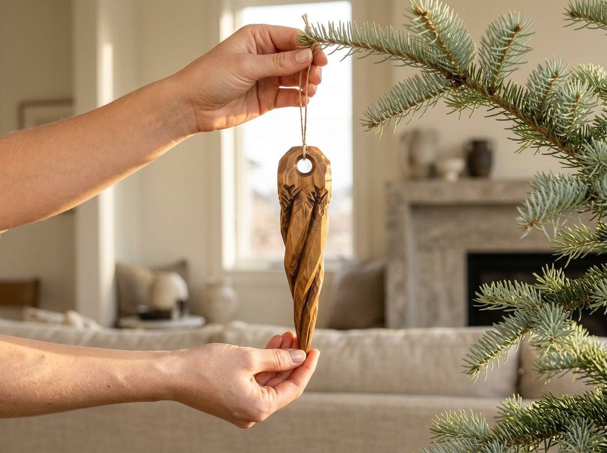 Twisted Forest Icicle Ornament CNC Relief STL | Christmas Wood Carving Design | Holiday Tree Decor — carved bas relief STL file for CNC