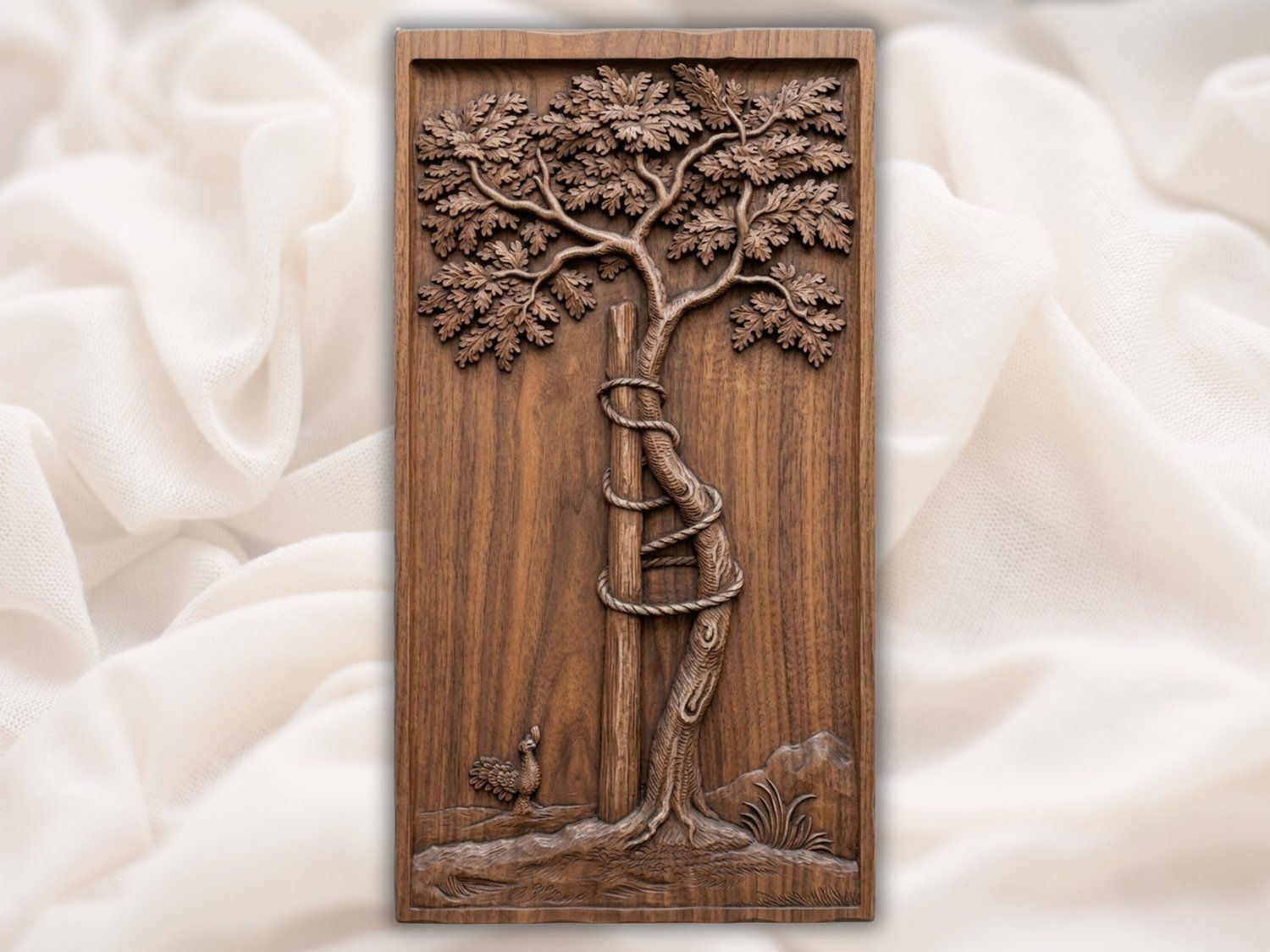 Twisted Oak Tree and Support Post CNC Relief STL bas-relief STL — view 2