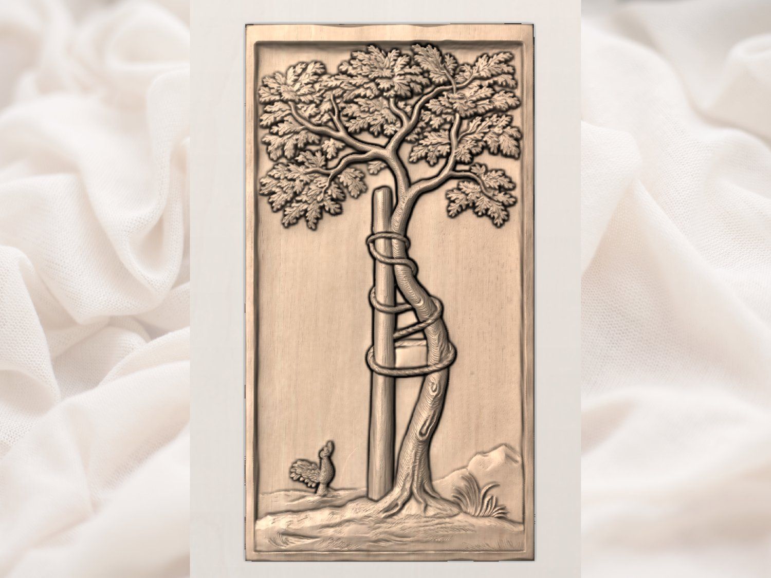 Twisted Oak Tree and Support Post CNC Relief STL bas-relief STL — view 3