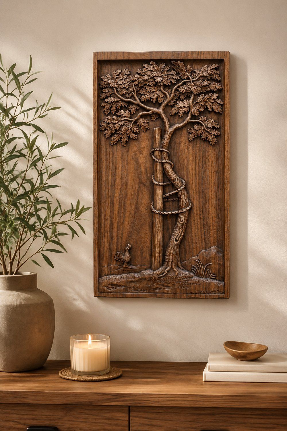 Twisted Oak Tree and Support Post CNC Relief STL bas-relief STL — view 5