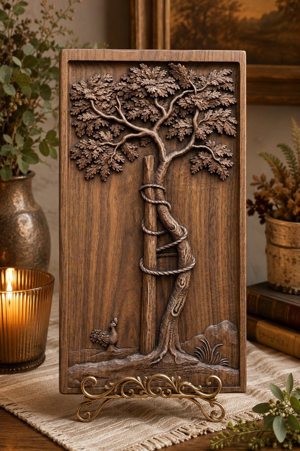 Twisted Oak Tree and Support Post CNC Relief STL bas-relief STL — view 6