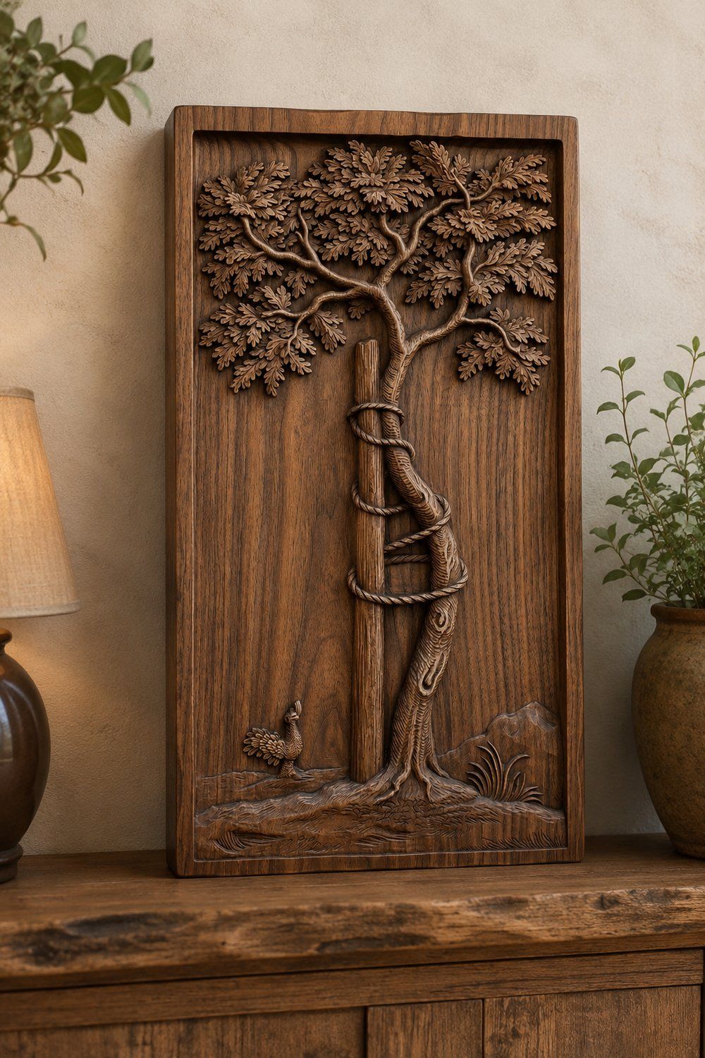 Twisted Oak Tree and Support Post CNC Relief STL bas-relief STL — view 9