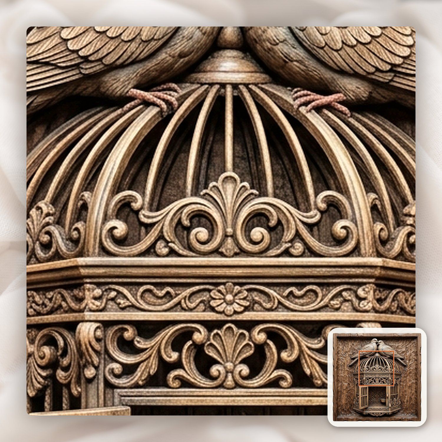 Two Birds on Ornate Birdcage CNC Relief STL bas-relief STL — view 11