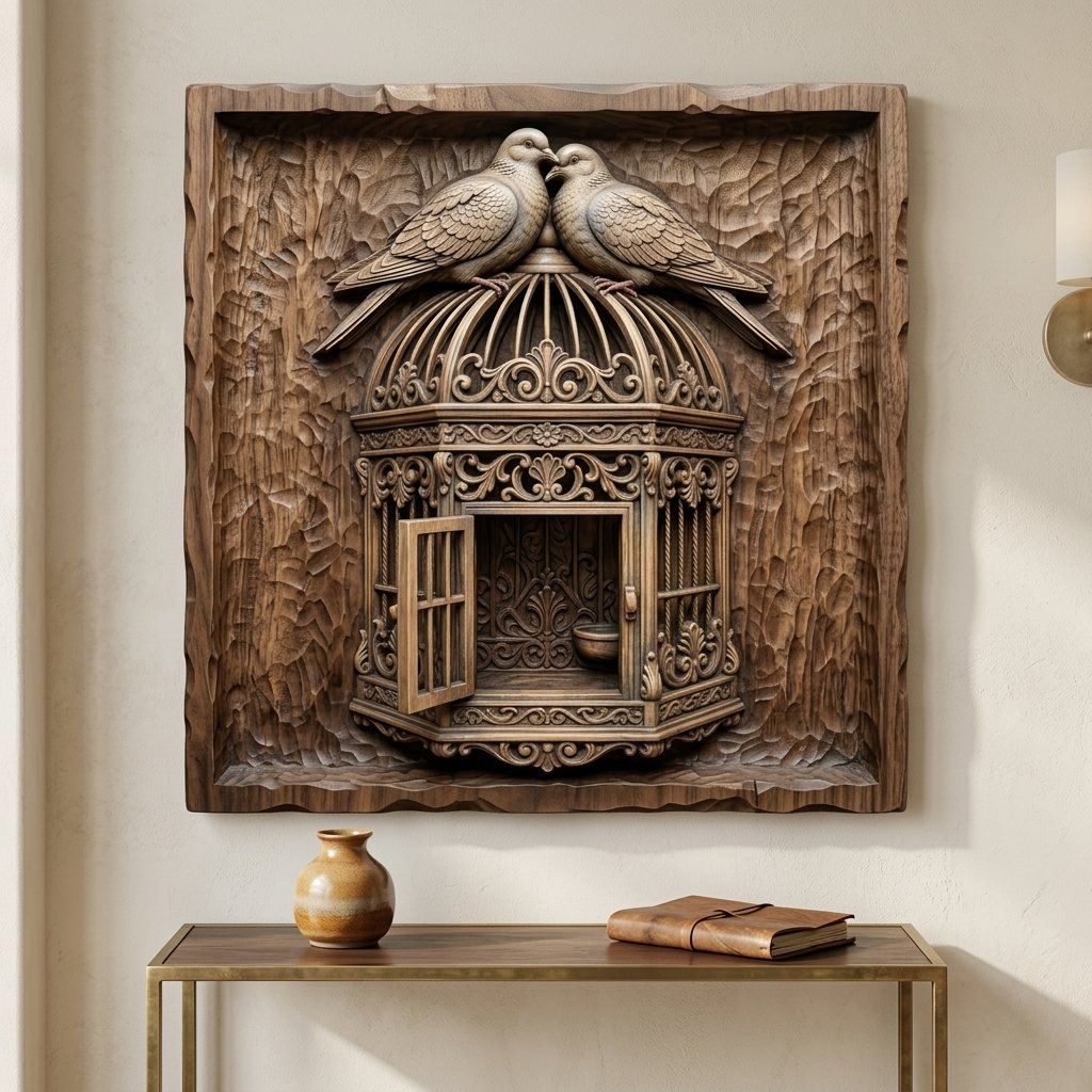 Two Birds on Ornate Birdcage CNC Relief STL bas-relief STL — view 13