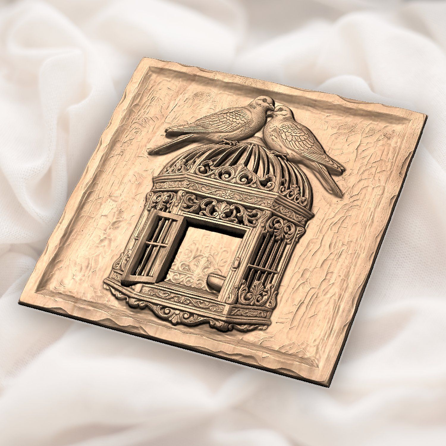 Two Birds on Ornate Birdcage CNC Relief STL bas-relief STL — view 5