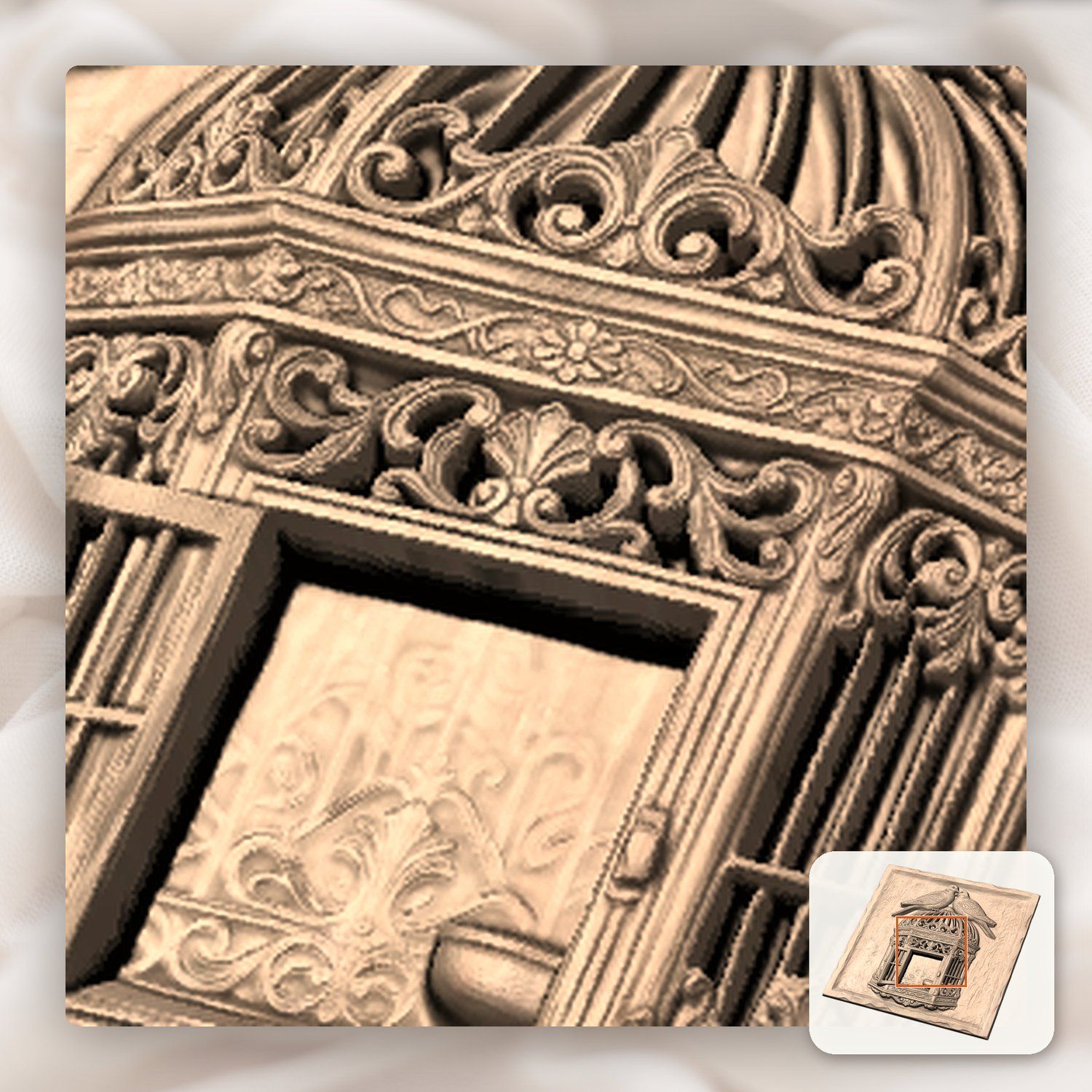 Two Birds on Ornate Birdcage CNC Relief STL bas-relief STL — view 9