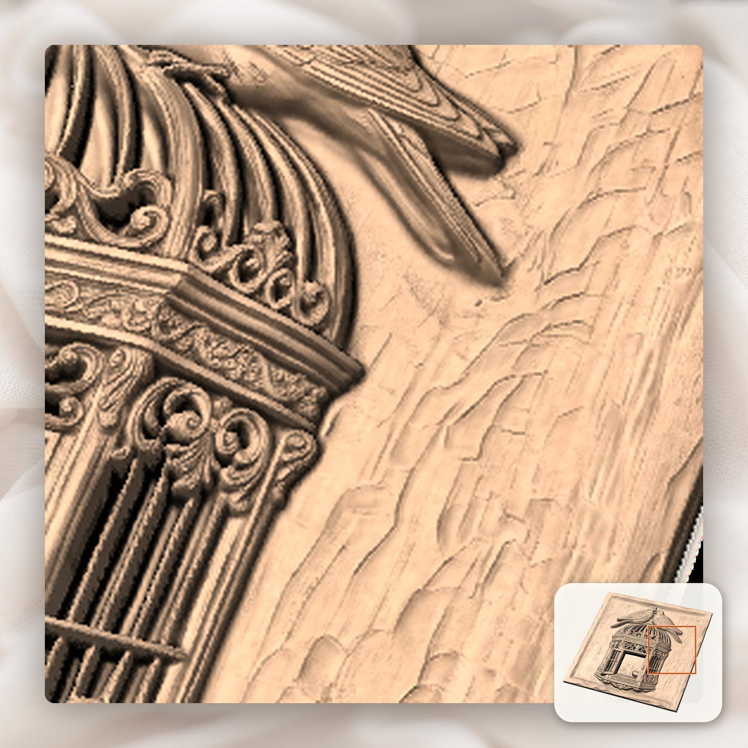 Two Birds on Ornate Birdcage CNC Relief STL bas-relief STL — view 10