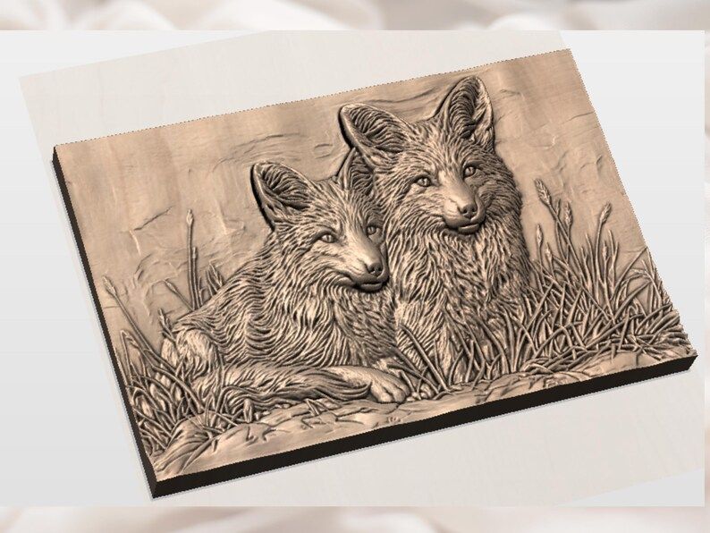 Two Resting Foxes in Tall Grass Bas-Relief STL Carving File bas-relief STL — view 2