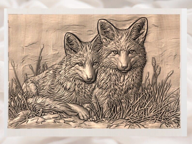 Two Resting Foxes in Tall Grass Bas-Relief STL Carving File bas-relief STL — view 3
