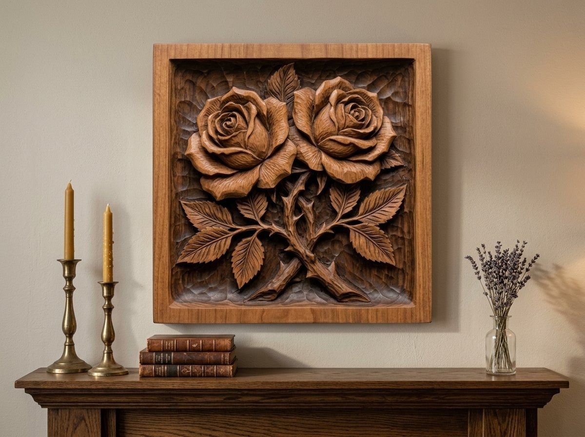 Two Roses Intertwined CNC Relief STL bas-relief STL — view 13