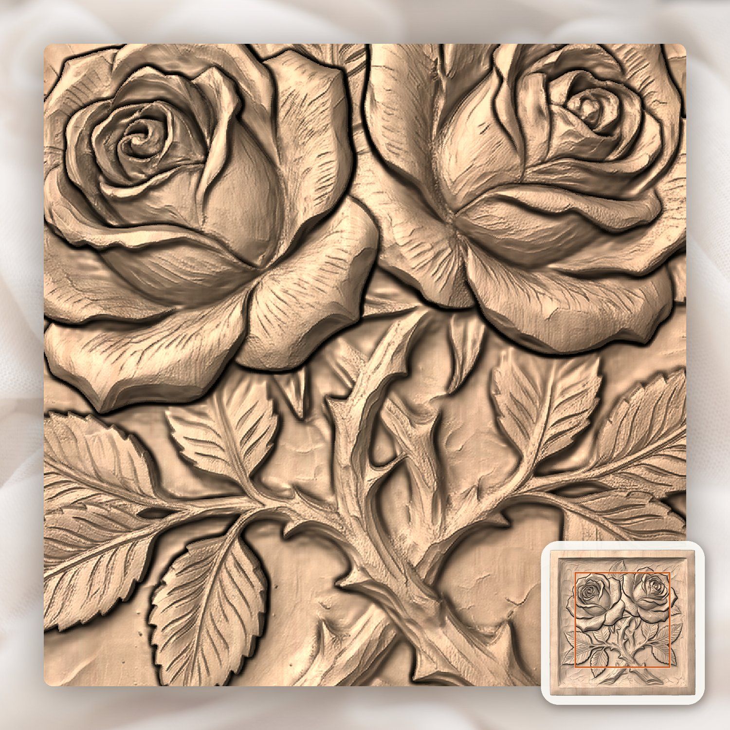 Two Roses Intertwined CNC Relief STL bas-relief STL — view 6