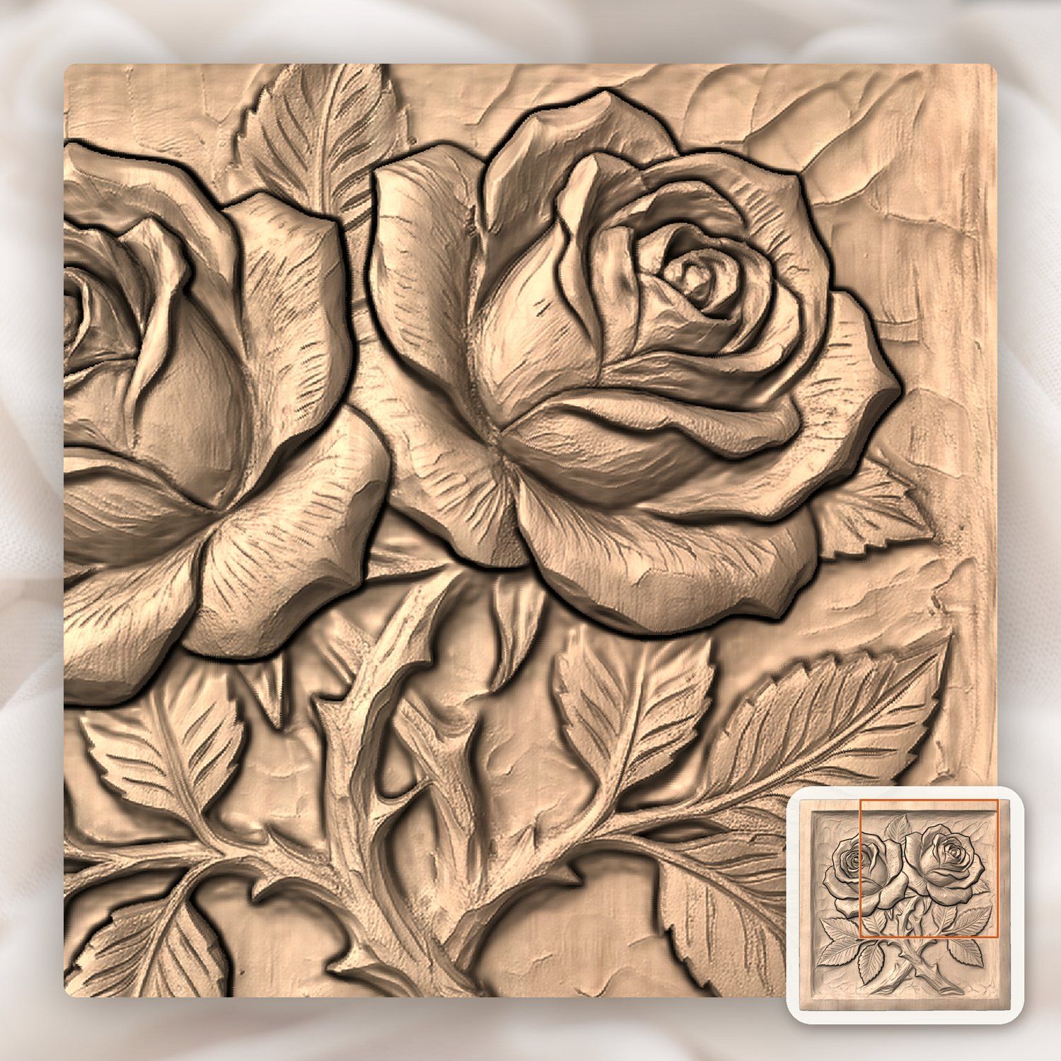 Two Roses Intertwined CNC Relief STL bas-relief STL — view 8