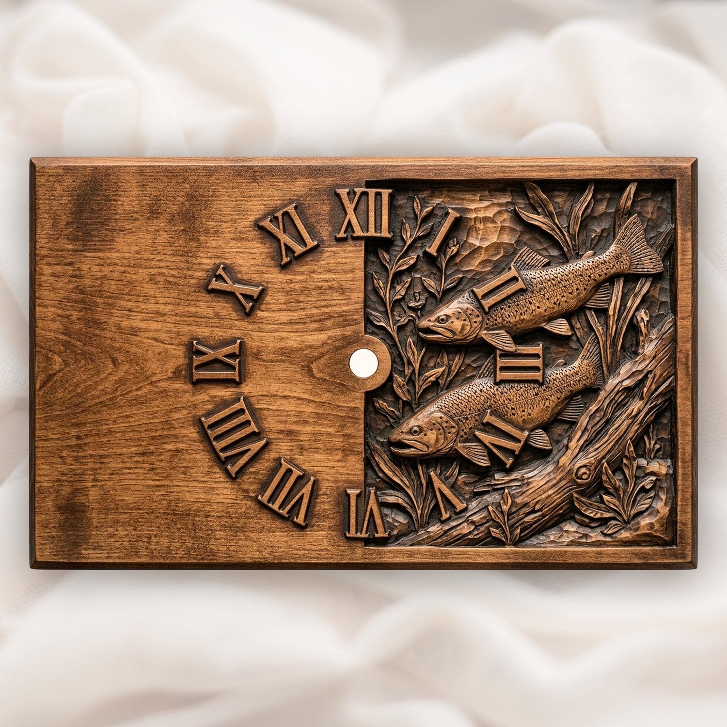 Two Trout Lake Scene Wall Clock CNC Relief STL bas-relief STL — view 14
