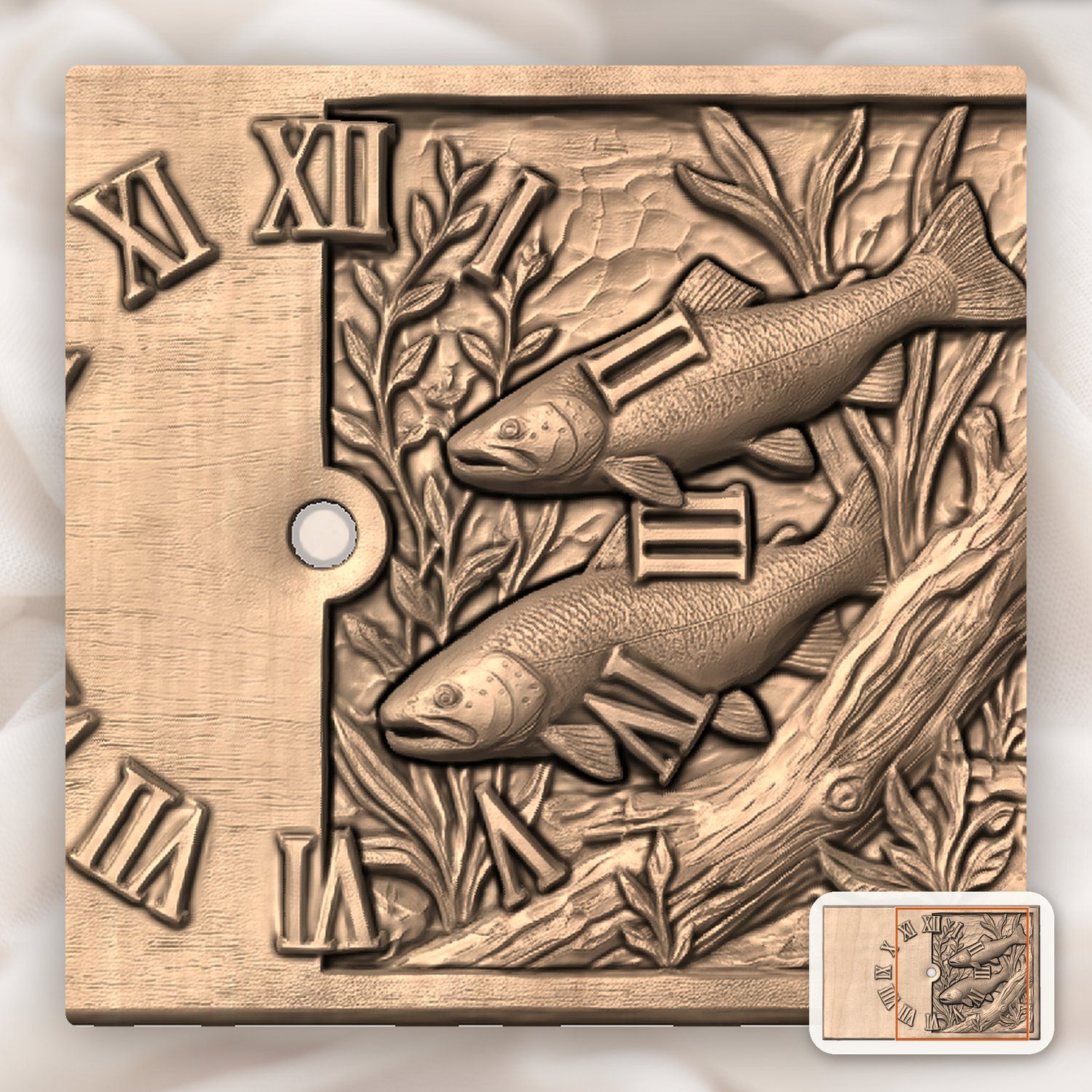 Two Trout Lake Scene Wall Clock CNC Relief STL bas-relief STL — view 7