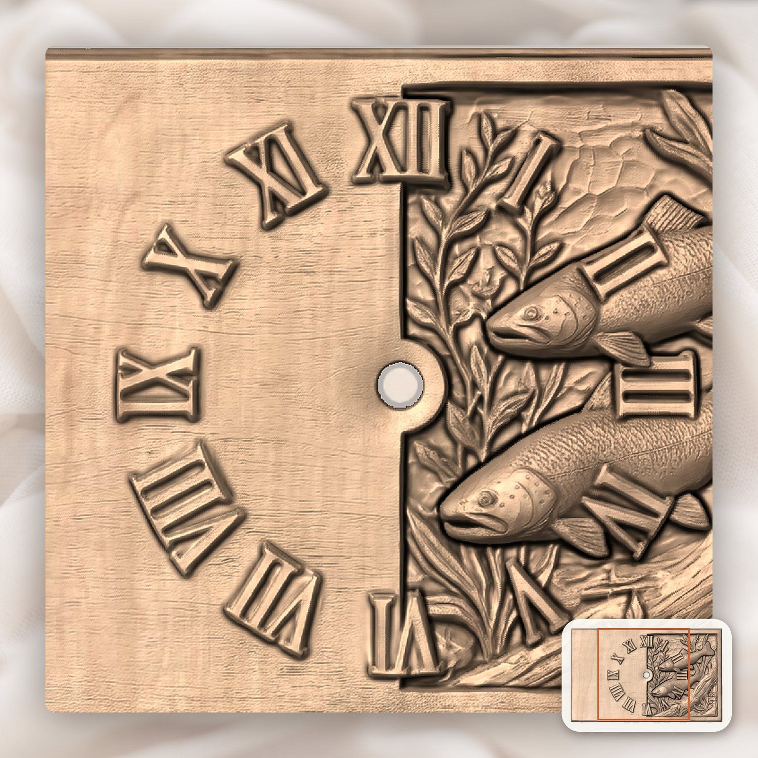 Two Trout Lake Scene Wall Clock CNC Relief STL bas-relief STL — view 9