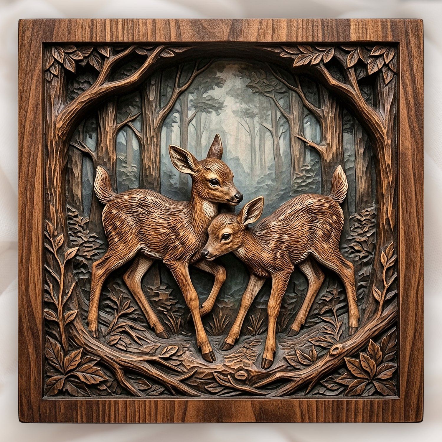Two Young Fawns Forest Wildlife CNC Relief STL bas-relief STL design