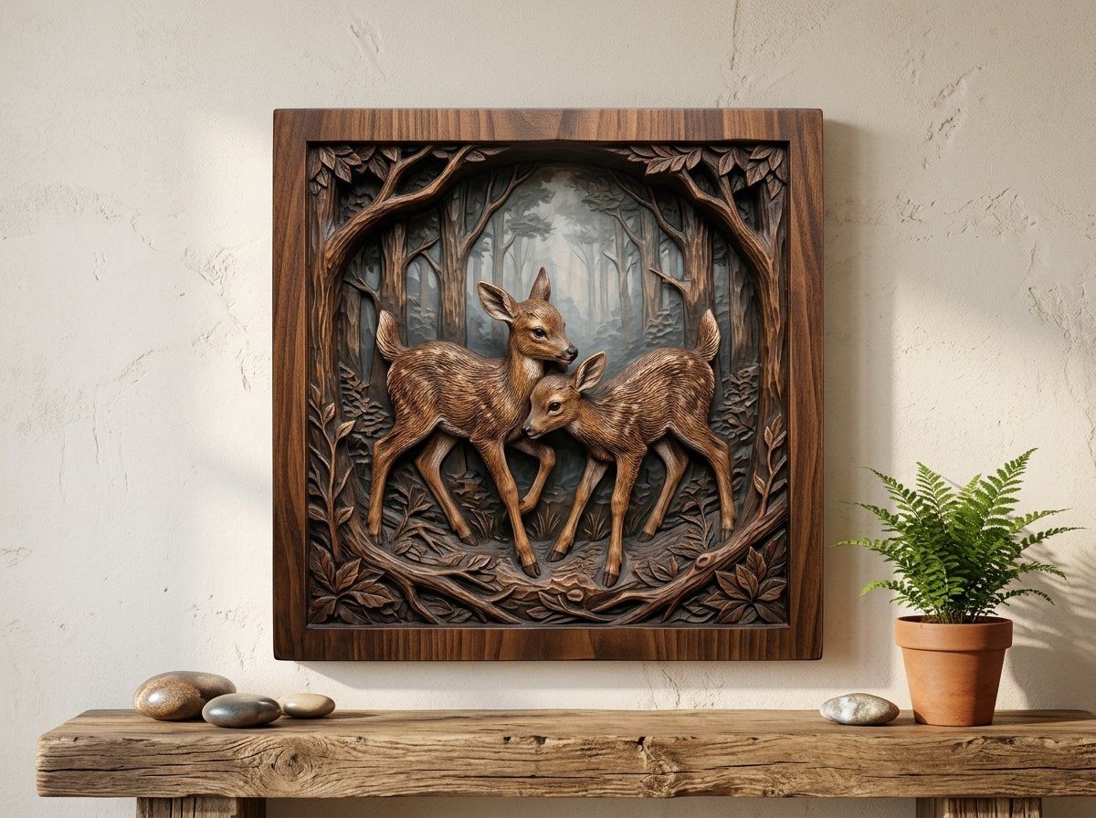 Two Young Fawns Forest Wildlife CNC Relief STL bas-relief STL — view 13
