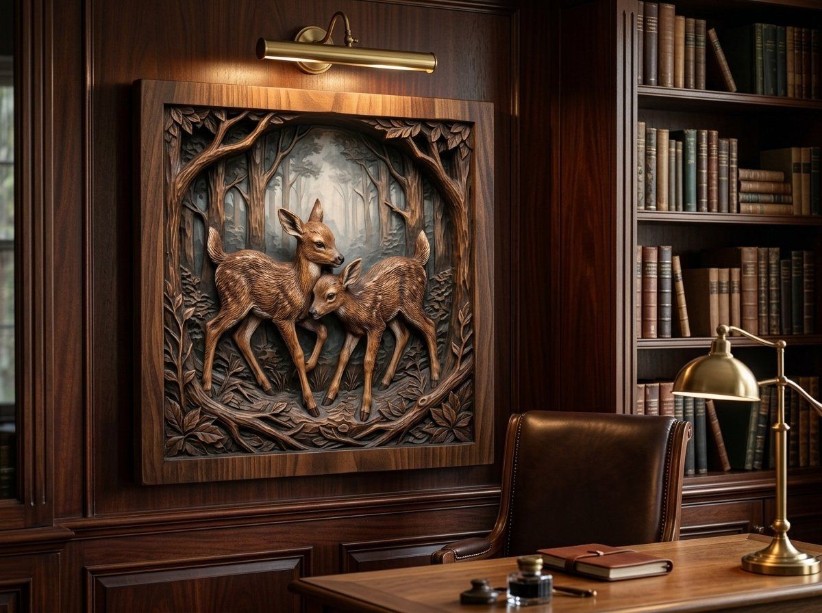 Two Young Fawns Forest Wildlife CNC Relief STL bas-relief STL — view 14