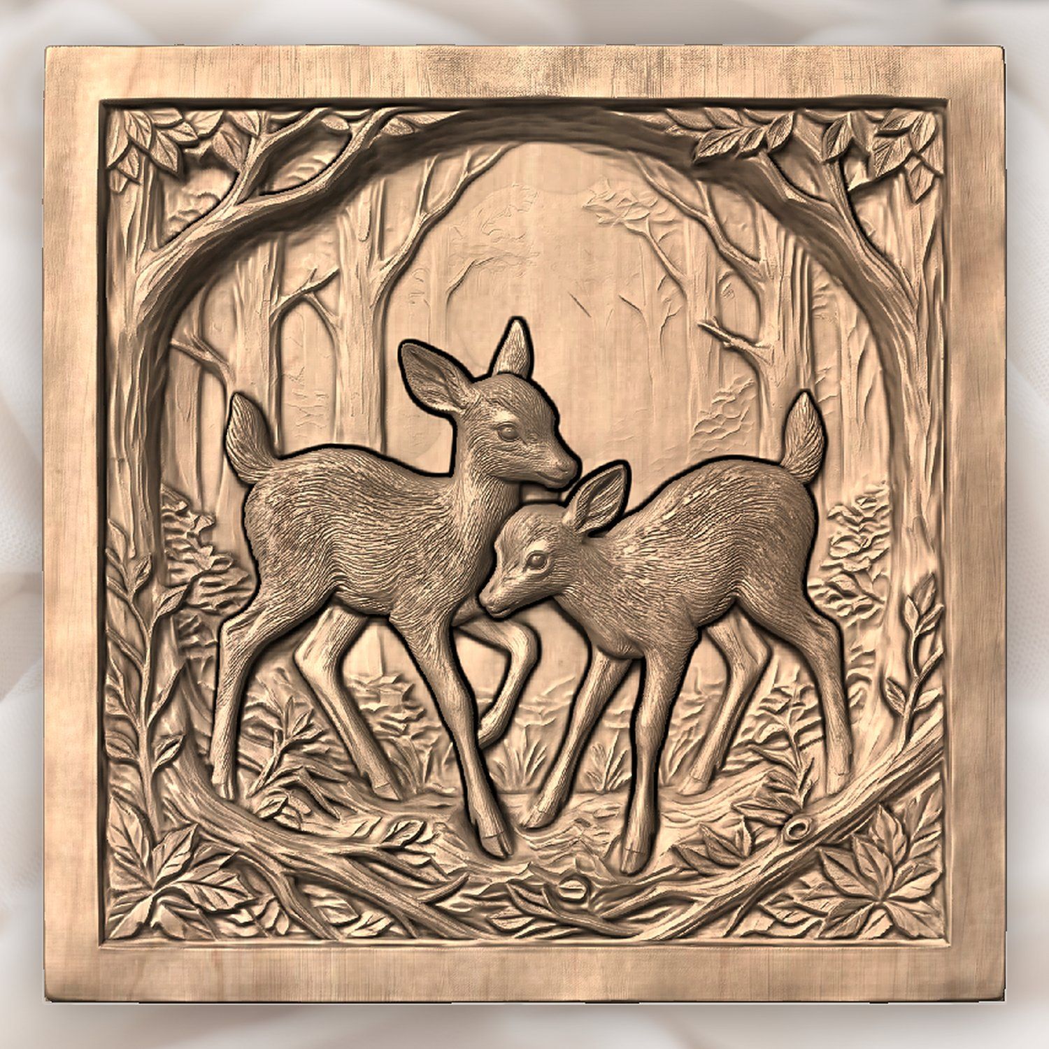 Two Young Fawns Forest Wildlife CNC Relief STL bas-relief STL — view 4