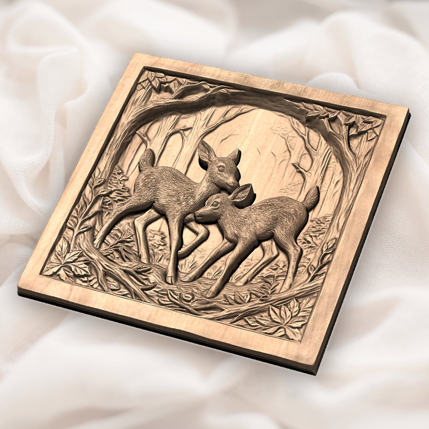 Two Young Fawns Forest Wildlife CNC Relief STL bas-relief STL — view 5
