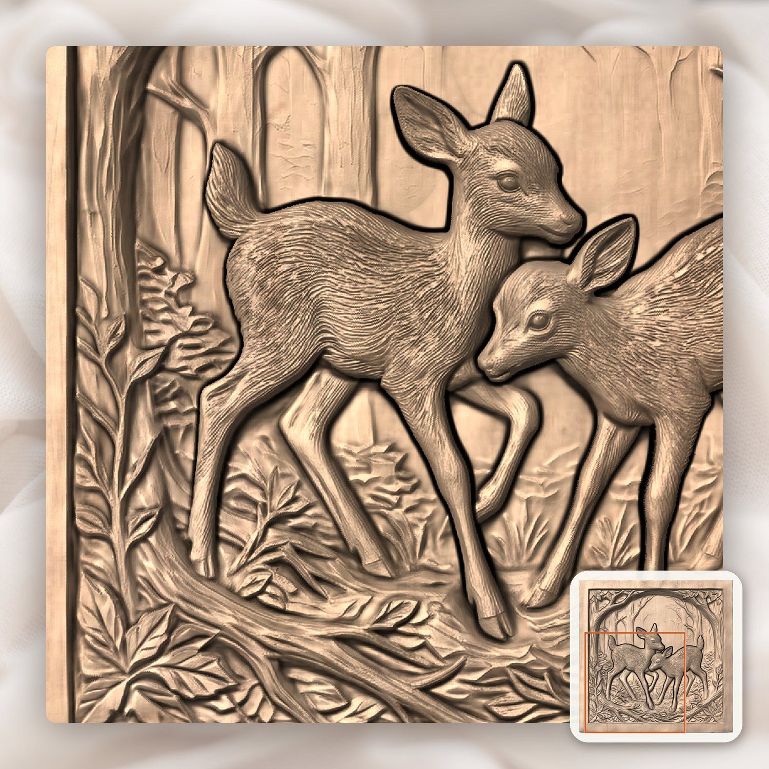 Two Young Fawns Forest Wildlife CNC Relief STL bas-relief STL — view 6
