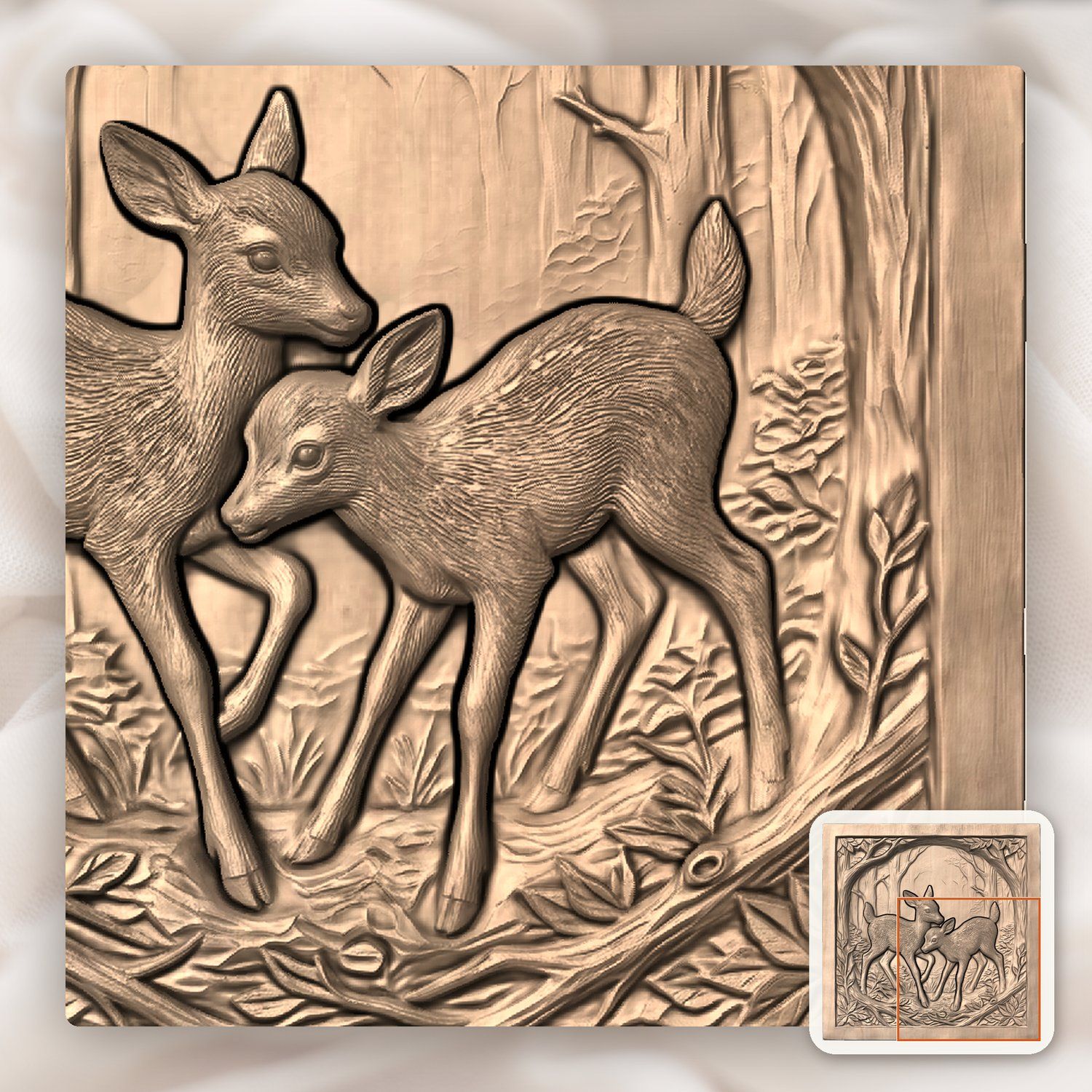 Two Young Fawns Forest Wildlife CNC Relief STL bas-relief STL — view 7