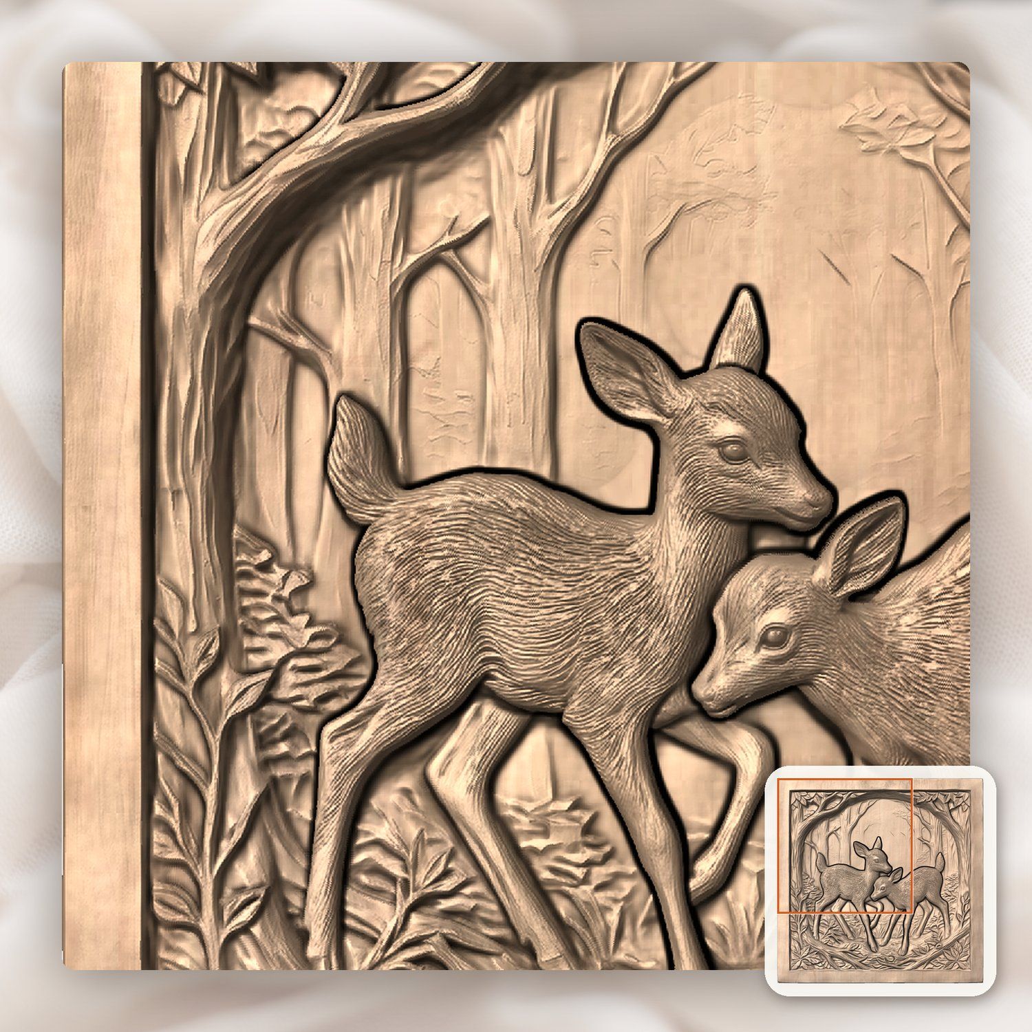 Two Young Fawns Forest Wildlife CNC Relief STL bas-relief STL — view 8