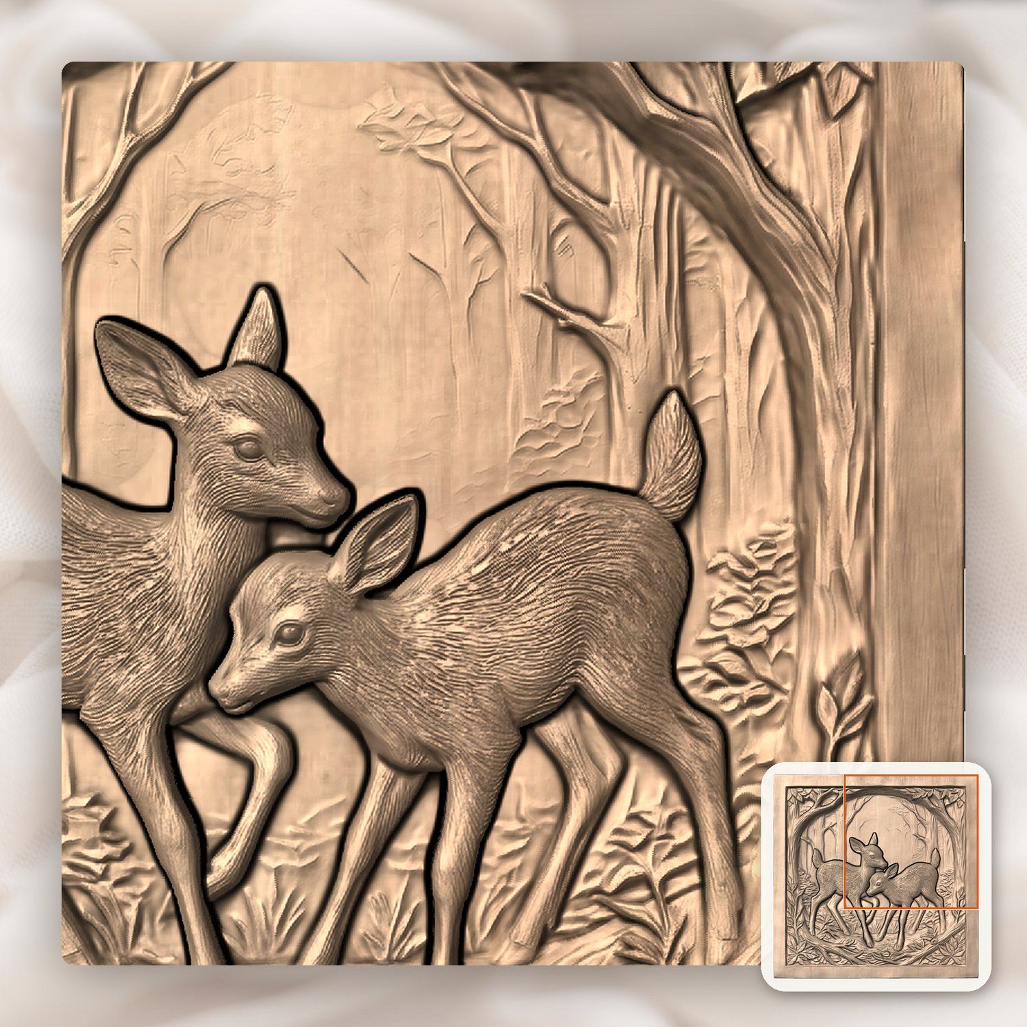 Two Young Fawns Forest Wildlife CNC Relief STL bas-relief STL — view 9