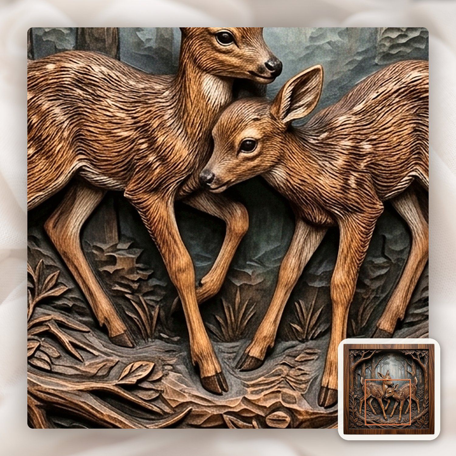 Two Young Fawns Forest Wildlife CNC Relief STL bas-relief STL — view 10