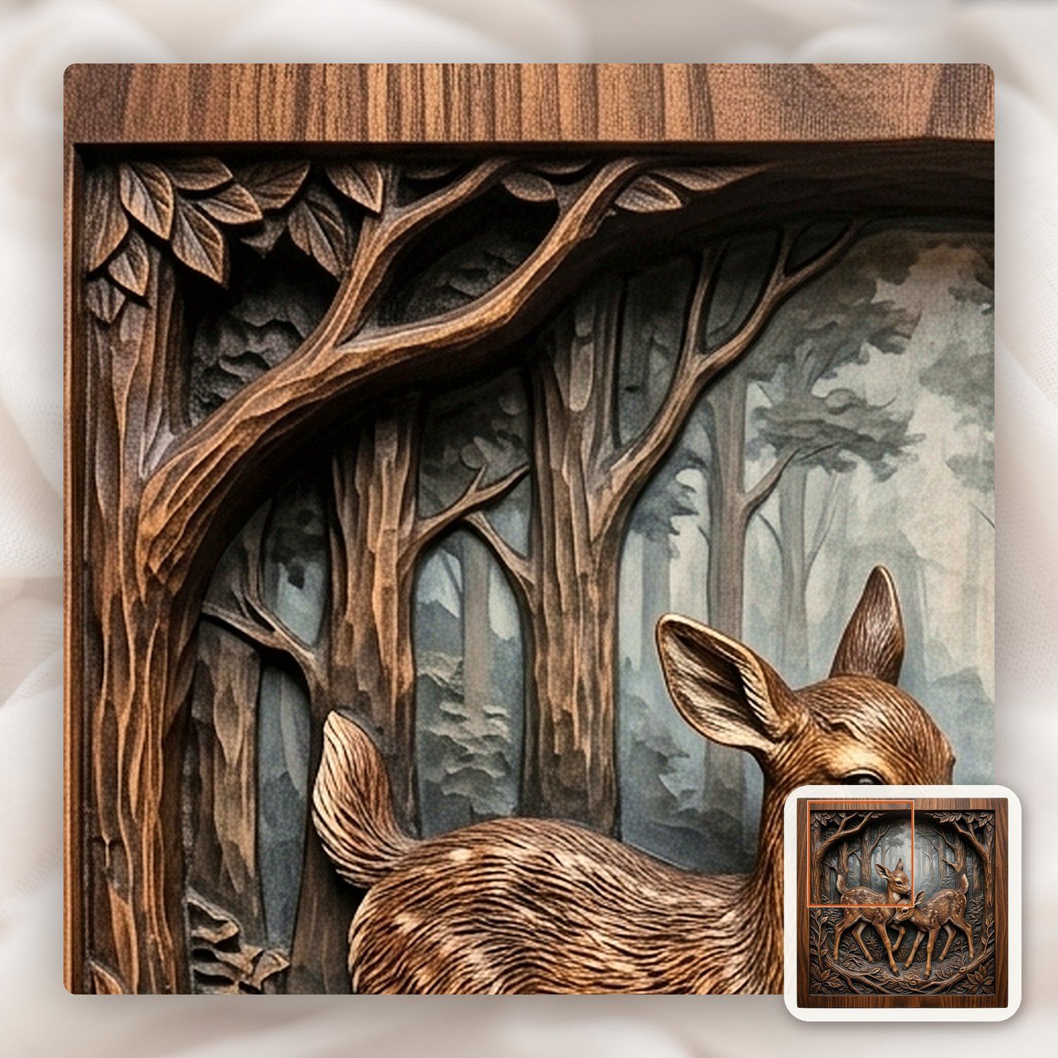 Two Young Fawns Forest Wildlife CNC Relief STL bas-relief STL — view 11