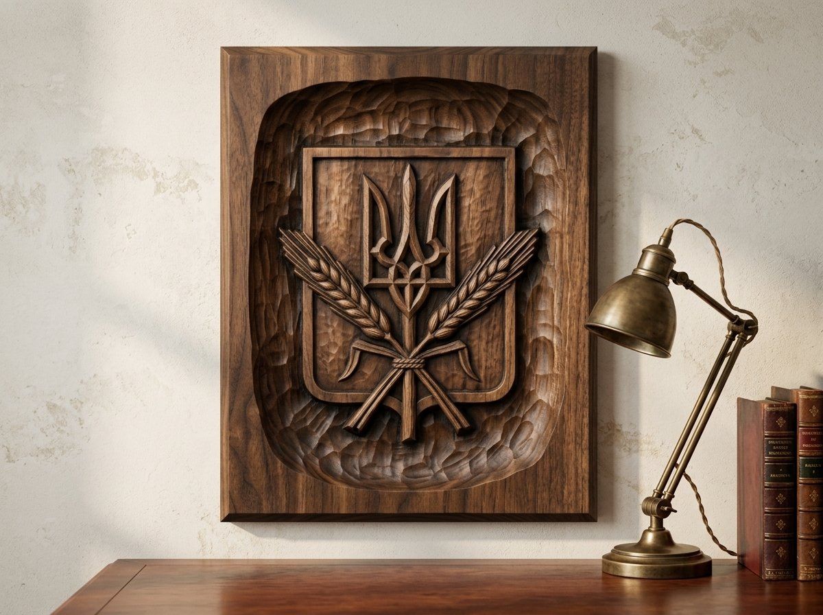 Ukrainian Trident Shield Wheat CNC Relief STL bas-relief STL — view 13