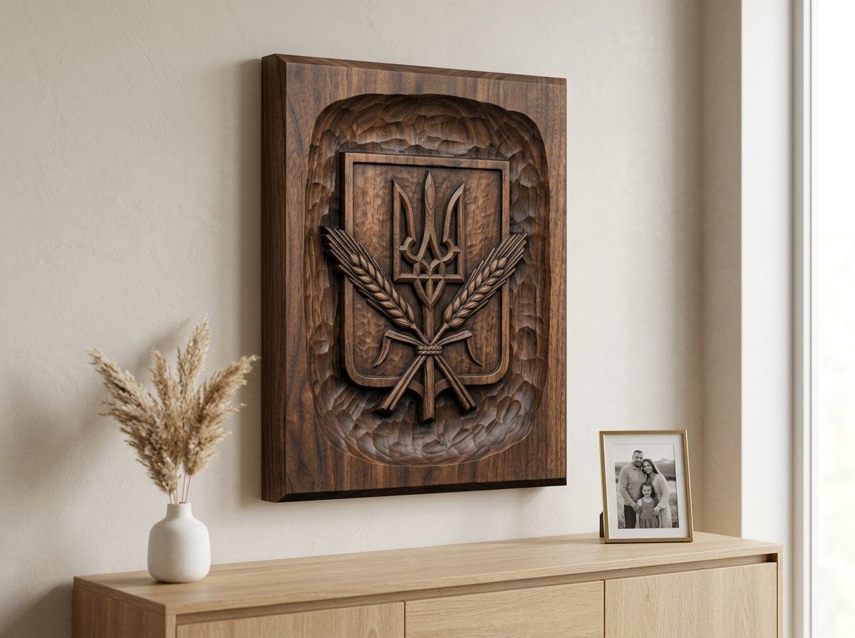 Ukrainian Trident Shield Wheat CNC Relief STL bas-relief STL — view 14