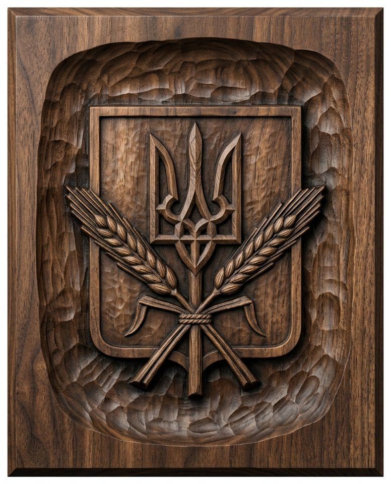 Ukrainian Trident Shield Wheat CNC Relief STL bas-relief STL — view 4