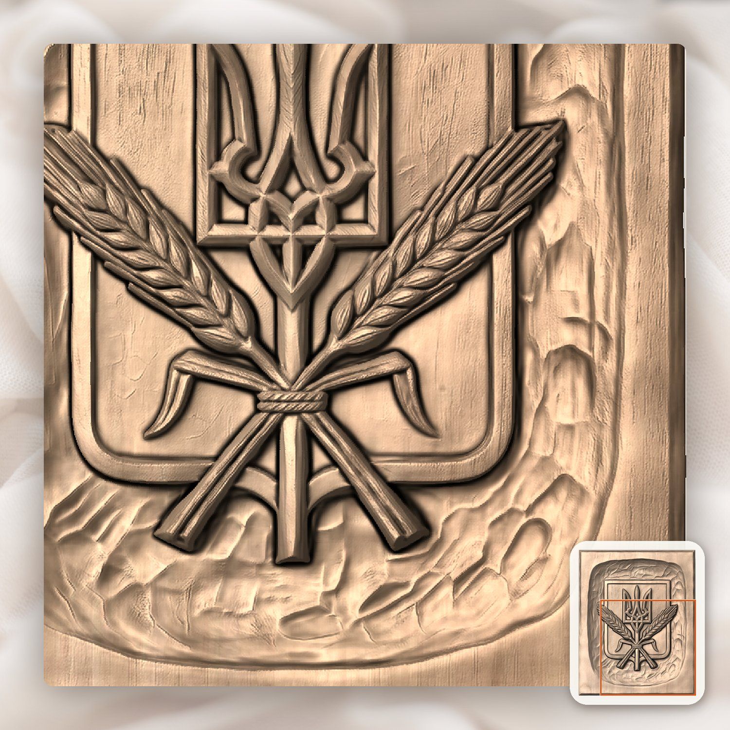Ukrainian Trident Shield Wheat CNC Relief STL bas-relief STL — view 10