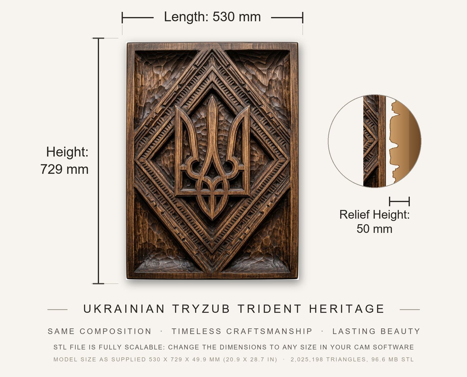 Ukrainian Tryzub Trident Heritage CNC Relief STL bas-relief STL — view 3