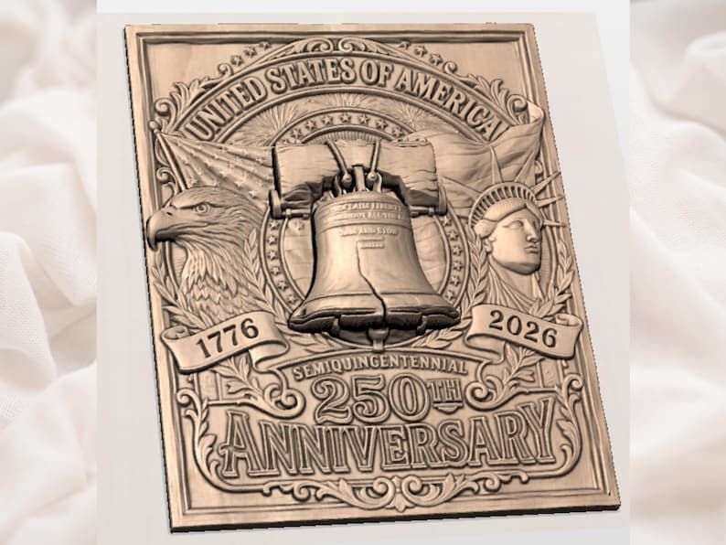 America 250th Anniversary Liberty Bell and Eagle Relief STL bas-relief STL — view 2