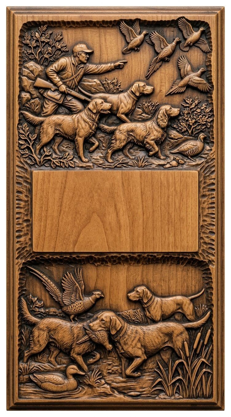 Doorbell plate Upland Pheasant Hunt Dog Scene CNC Relief STL bas-relief STL — view 7