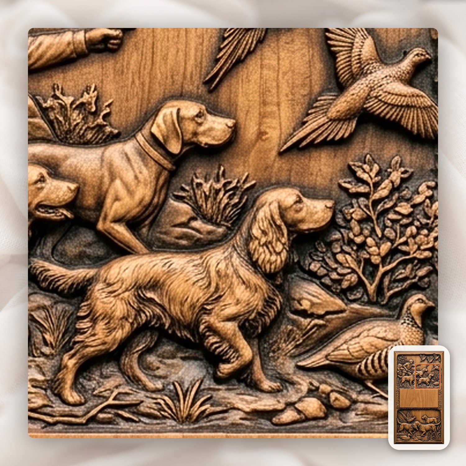 Doorbell plate Upland Pheasant Hunt Dog Scene CNC Relief STL bas-relief STL — view 9