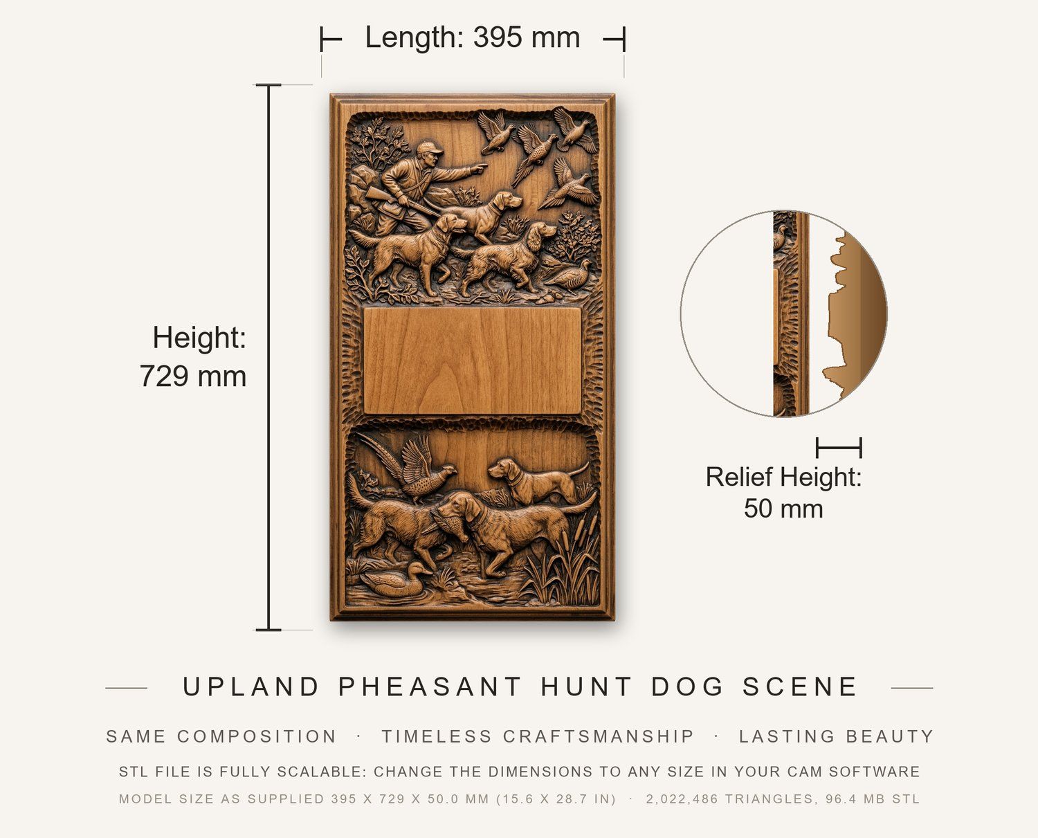 Doorbell plate Upland Pheasant Hunt Dog Scene CNC Relief STL bas-relief STL — view 3