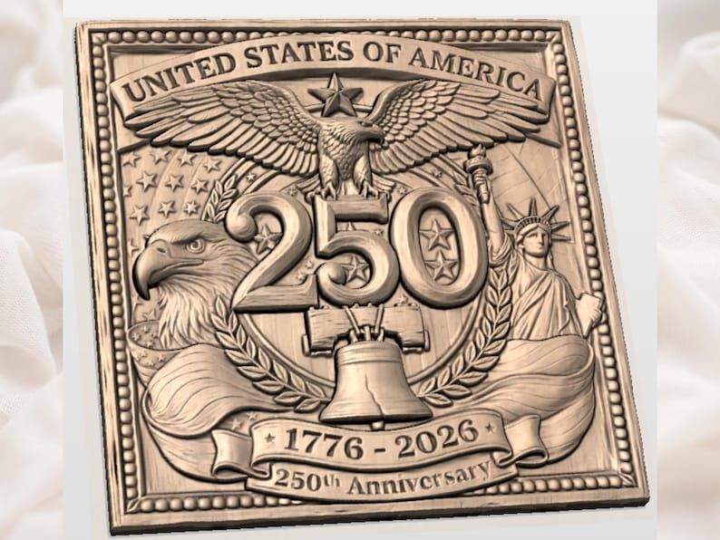 USA 250th Anniversary Eagle & Liberty Bell Relief Plaque bas-relief STL — view 2