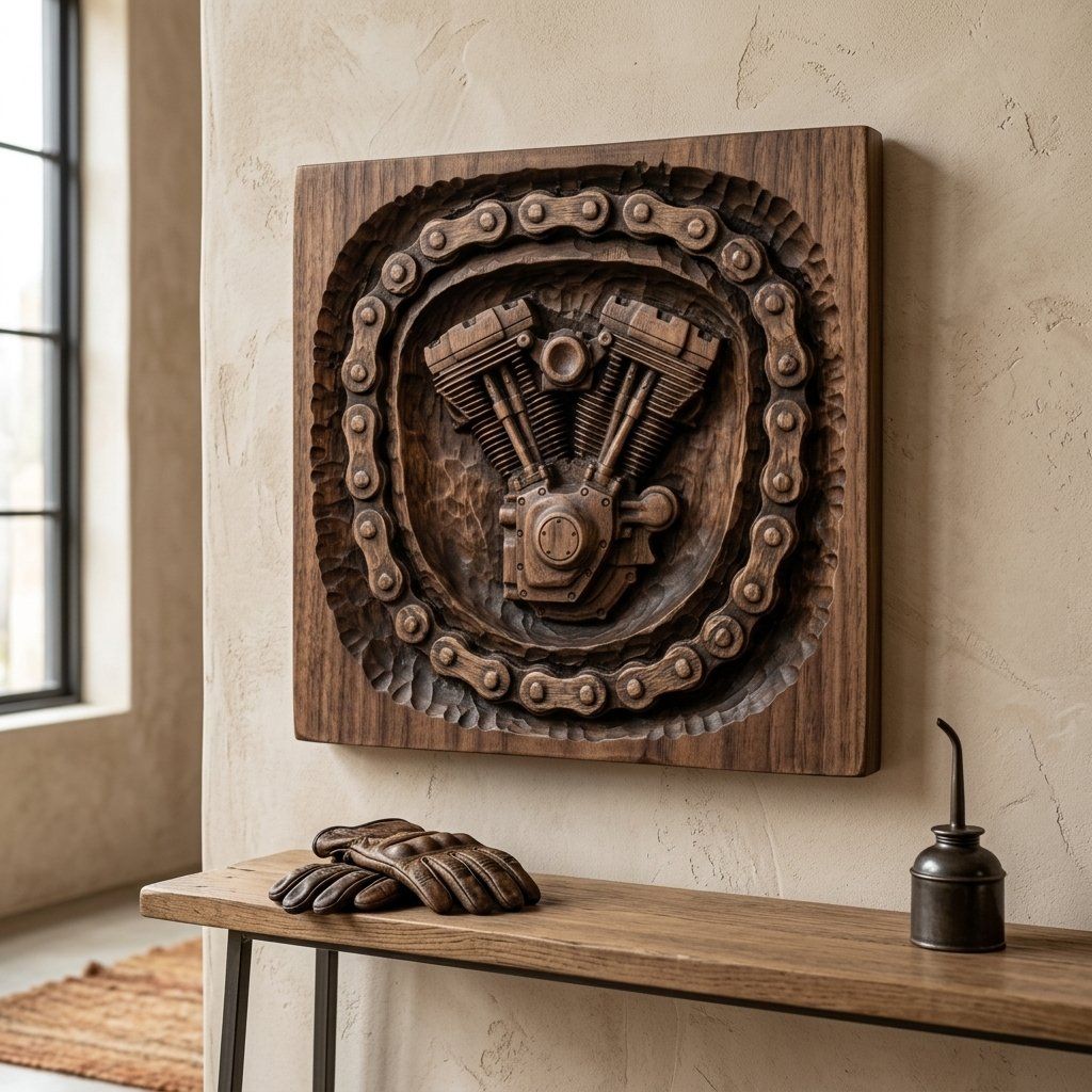 V-Twin Motorcycle Engine Wall Art bas-relief STL — view 6