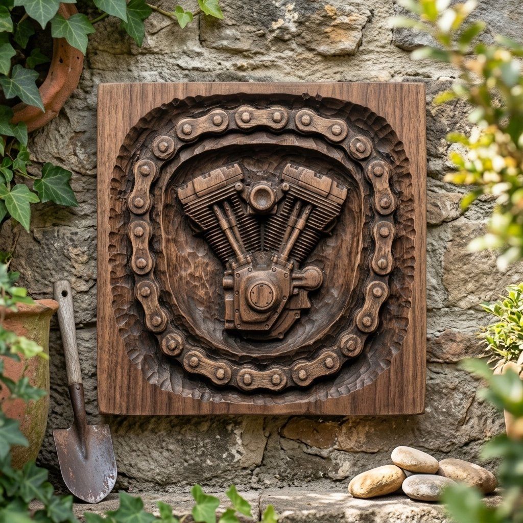 V-Twin Motorcycle Engine Wall Art bas-relief STL — view 5