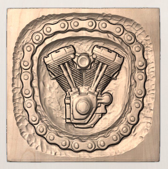 V-Twin Motorcycle Engine Wall Art bas-relief STL — view 3