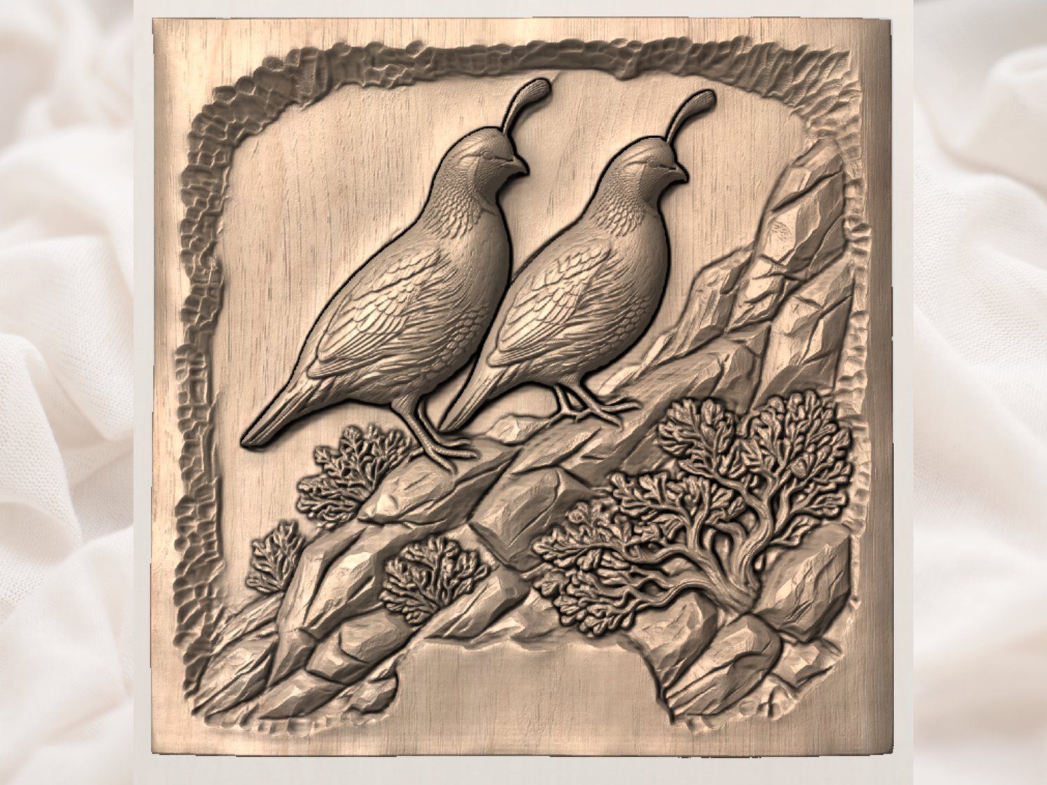 Valley Quail Wildlife Scene CNC Relief STL bas-relief STL — view 3