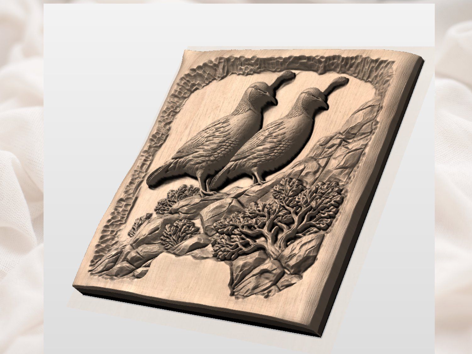 Valley Quail Wildlife Scene CNC Relief STL bas-relief STL — view 4