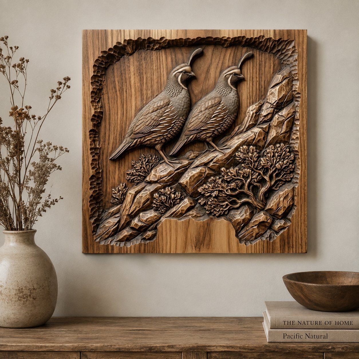 Valley Quail Wildlife Scene CNC Relief STL bas-relief STL — view 6